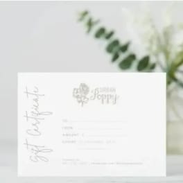 Gift certificate card with a blurred floral background
