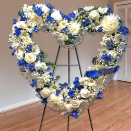 Always Remember Blue & White Floral Heart Tribute