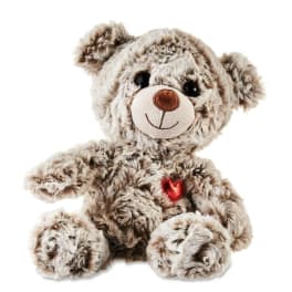 Plush teddy bear with a red heart on its chest