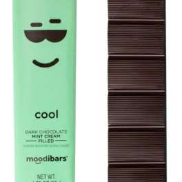 Mint chocolate bar in green wrapper beside a dark chocolate bar