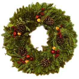 Christmas wreath with pinecones and red berry accents