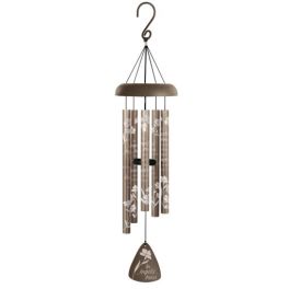Hanging memorial wind chime with floral tubes and a heart-shaped top