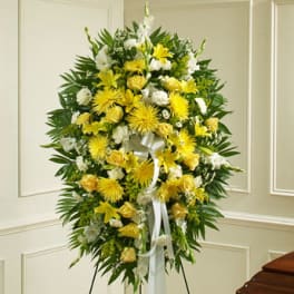 Deepest Sympathies Yellow Standing Spray (Deluxe Shown)
