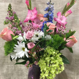 Softly Spoken - Pastel Blooms with Green and White accents