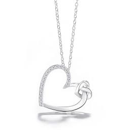 Silver heart pendant necklace with small clear stones