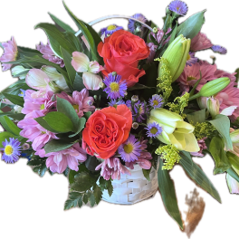 Coral Crush Garden Basket Arrangement