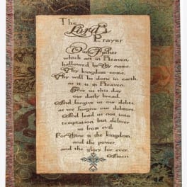 Decorative prayer text printed on a woven wall hanging