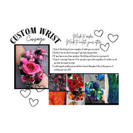 Custom wrist corsage with pink flowers and ribbon accents