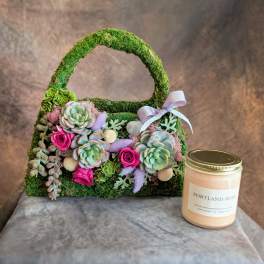 Foxglove- Faux and Preserved Botanical With A Portland Rose Candle