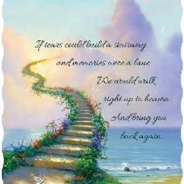 Decorative pillow with a staircase to the sky and memorial quote