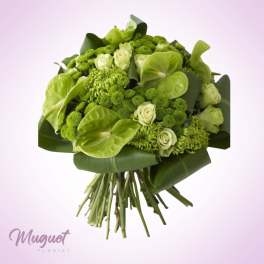 Green bouquet with roses and anthuriums