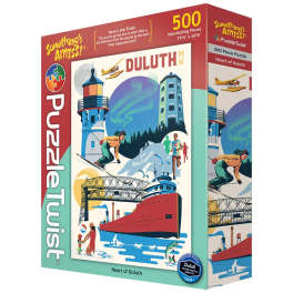 Box of a 500-piece Duluth puzzle with a lighthouse illustration