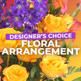 Bright mixed bouquet with yellow roses and purple flowers