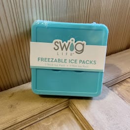 Pack of turquoise freezeable ice packs in retail packaging