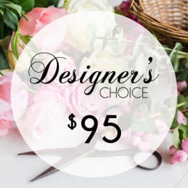 Pink and white rose bouquet with a $95 designer's choice label