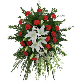 Red and white lily spray