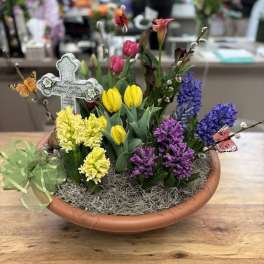 Blooming Bulb Garden with Cross