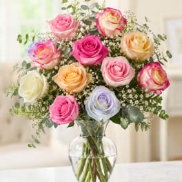 Mixed Tinted Roses In A Vase **Special**