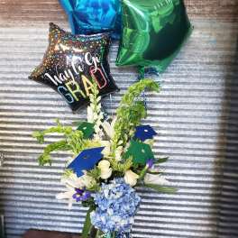 Blue and Green Mix Grad bouquet