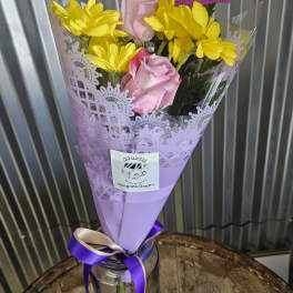 Grad Bouquet in Purple and Yellow