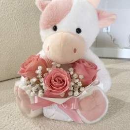 Cow Plush & Pink Roses