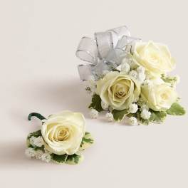 Corsage & Boutonniere (Silver Bow)