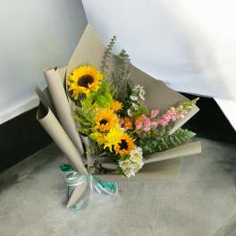 Sunflower and seasonal flower bouquet 