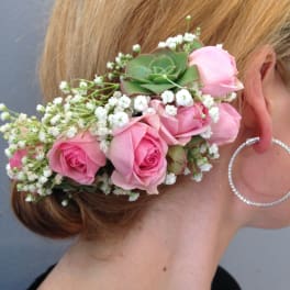 Echeveria & Spray Rose Hair-Slide (Pre-order)