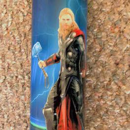 Thor-themed cylindrical container with a superhero graphic
