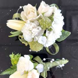 White Corsage and white Botonier 