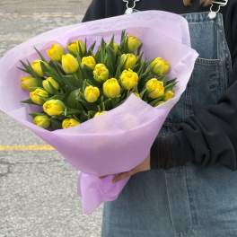BP18 - Yellow Tulips with Wax Flowers Bouquet