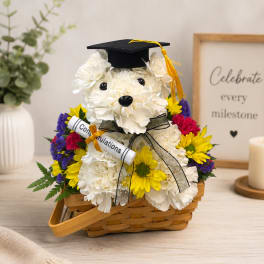 Graduation Puppy Flower Basket