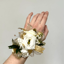 White & Gold Mixed Wrist Corsage