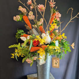 SALE. Springtime Hen & Garden Bloom Permanent Arrangement