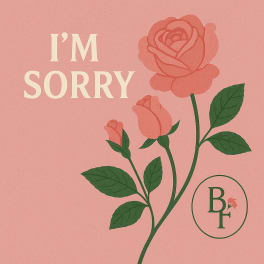 Pink apology card with rose illustration and "I'M SORRY" text