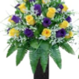 Yellow and Purple Cemetary Cone Bouquet