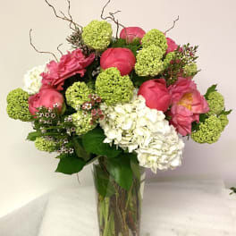 Large vase with Coral Peonies