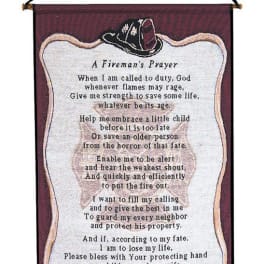 Hanging wall plaque with a firefighter prayer and helmet graphic
