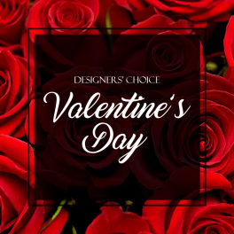 Red roses with a Valentine’s Day text overlay