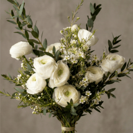 BP71 - White Ranunculus with Greeneries Bouquet