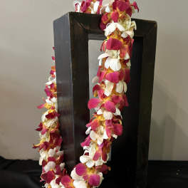 Red Orange & White Double Orchid Lei