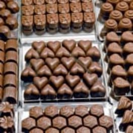 Assorted chocolates arranged in trays