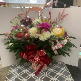 FRUIT OR CANDY BOUQUET WITH FLOWERS
