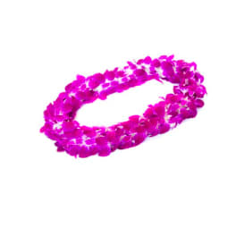 Purple flower lei on a white background