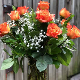 Orange roses in a vase