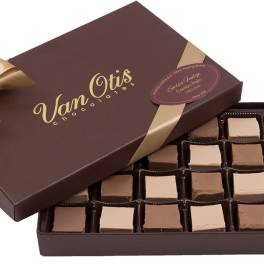 Box of assorted chocolates with a ribbon bow