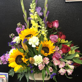 Roses and mix flowers basket