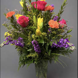 Hot Pink Rose Yellow lily Mix