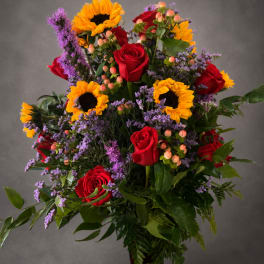 Red roses and sunflowers