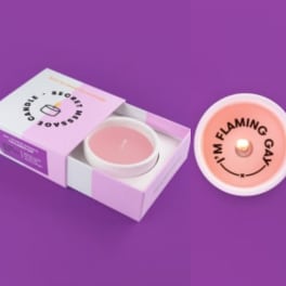 Pink candle in a box with a matching lid